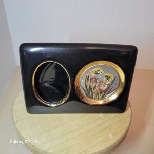 Art of Chokin Japanese Ceramic Bud Vase Photo Frame 24K Gold Edged Butterflies